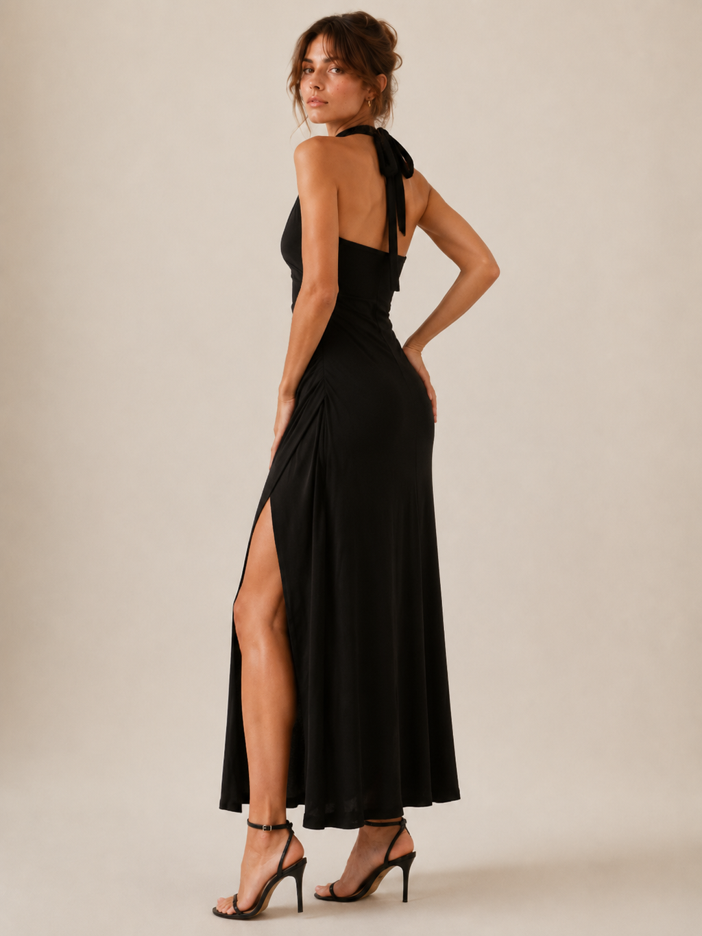 Elévaison Maren ruched halter maxi dress in dark blue
