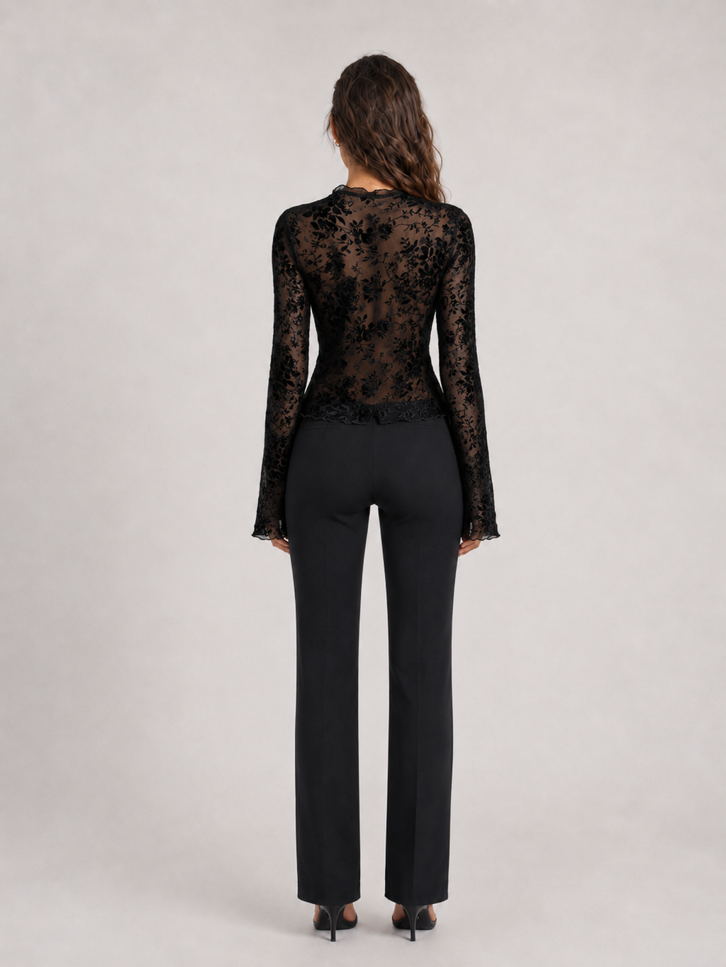 Elévaison Celeste brown sheer floral tie front blouse