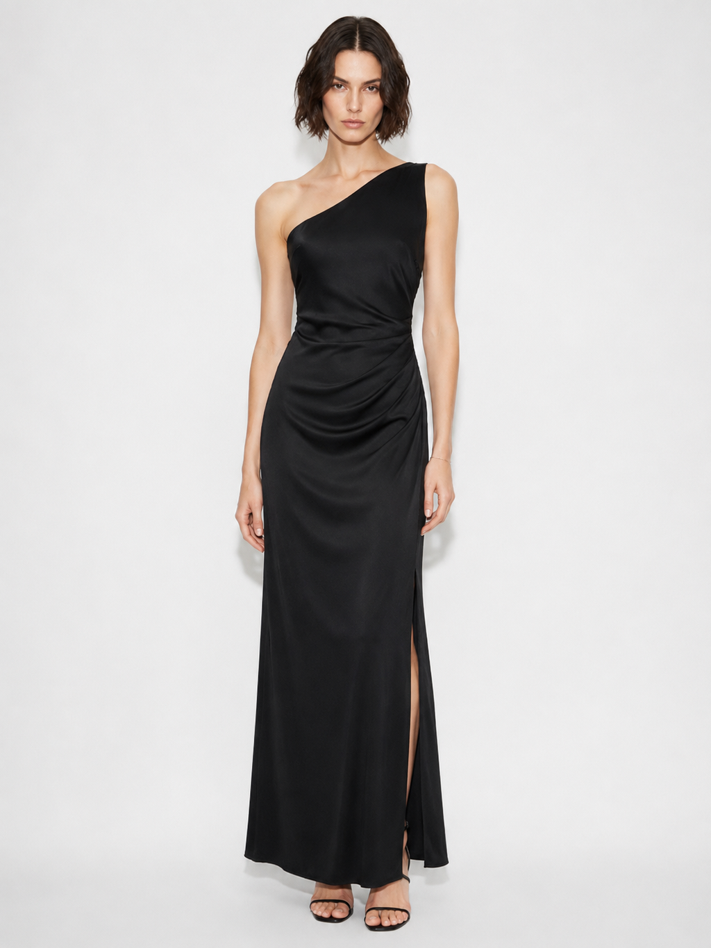 Elévaison Amelie light green one shoulder satin look maxi dress