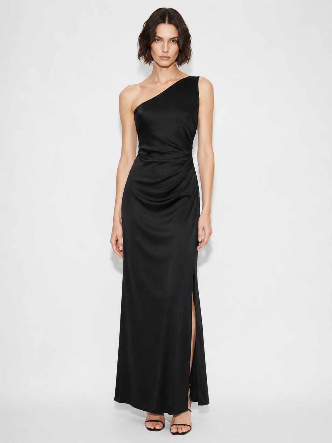 Elévaison Amelie light green one shoulder satin look maxi dress