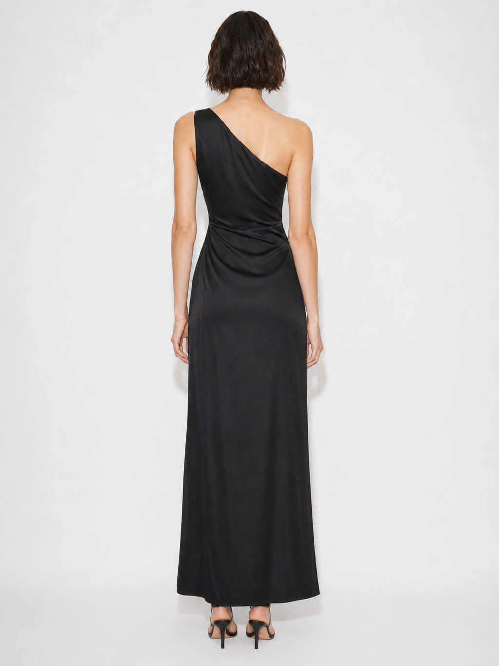 Elévaison Amelie light green one shoulder satin look maxi dress