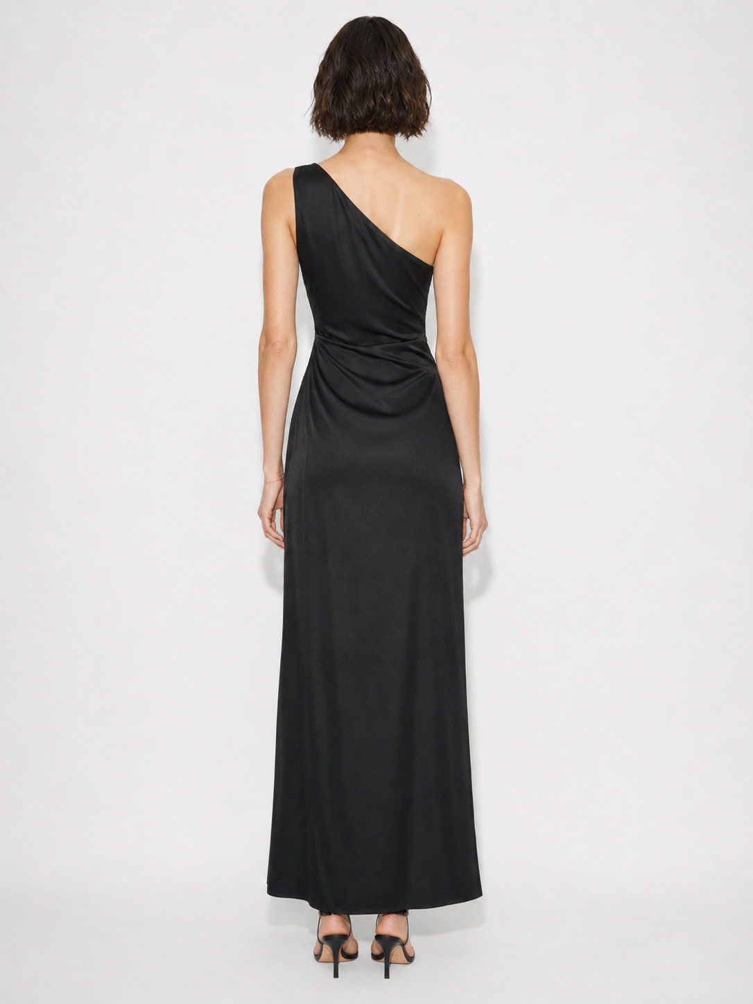 Elévaison Amelie light green one shoulder satin look maxi dress