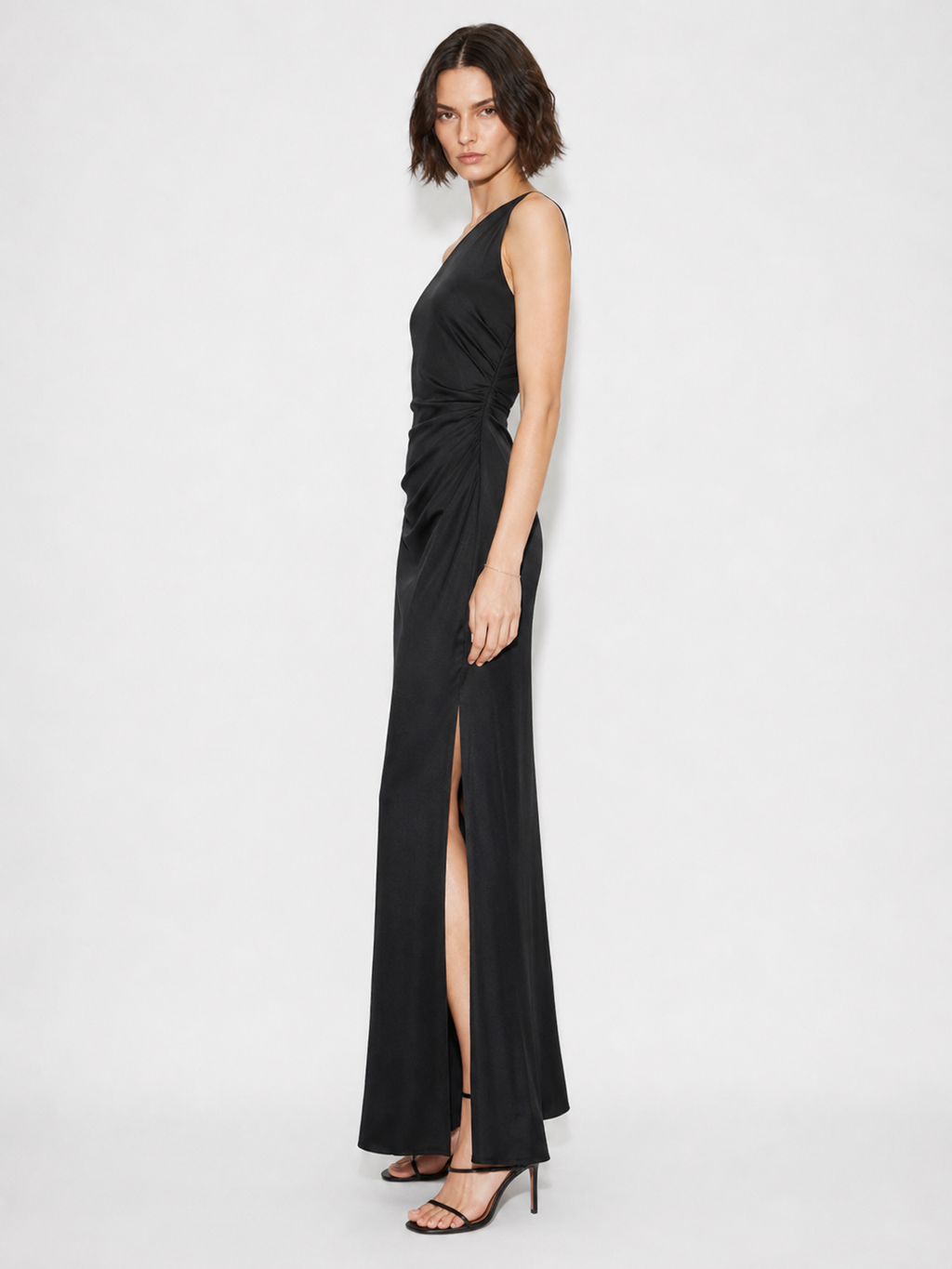 Elévaison Amelie light green one shoulder satin look maxi dress